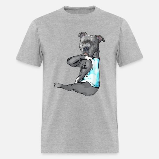 Funny Dog Pitbull I Love Dad Tattoo 